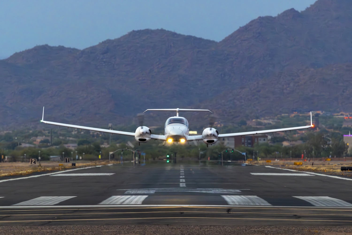 DA42 on the runway at dusk